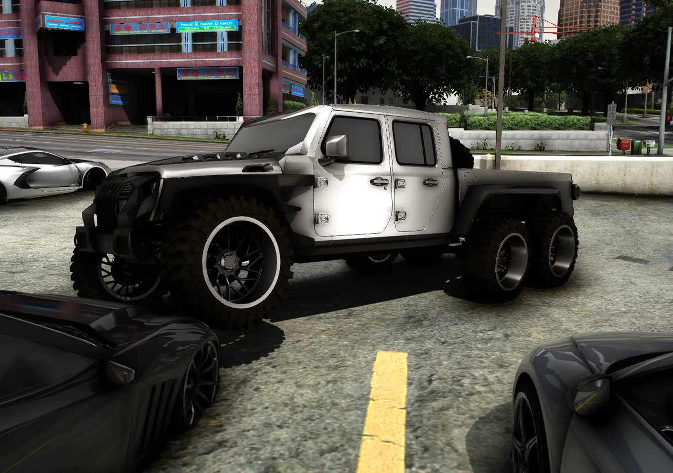 Custom six-wheel LibertyRush truck in the city